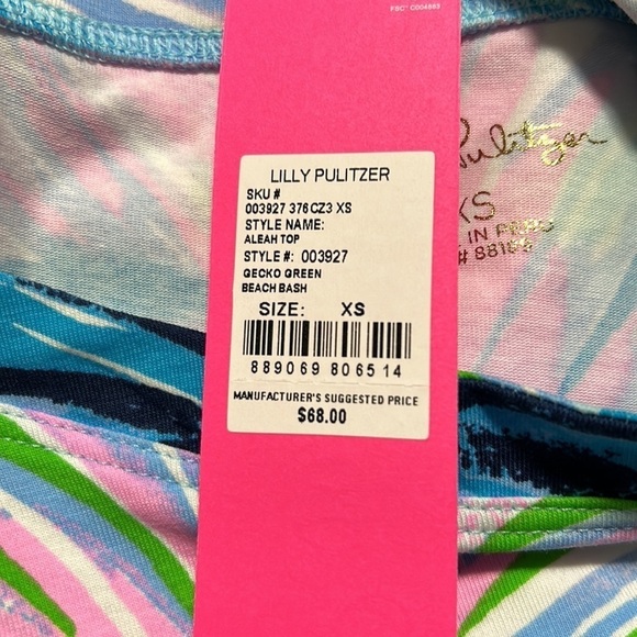 Lilly Pulitzer Aleah Top Gecko Green Beach Bash Shirt Coastal Beach XS NEW - Picture 10 of 10